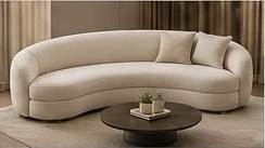 Curved cream sofa in a contemporary living room